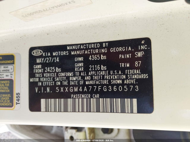 5XXGM4A77FG360573 KIA dohc gdi theta ii