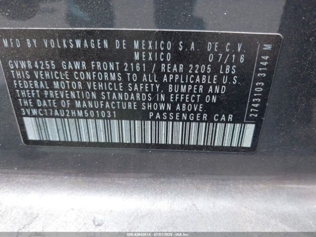 3VWC17AU2HM501031 Volkswagen 1.8 tsi