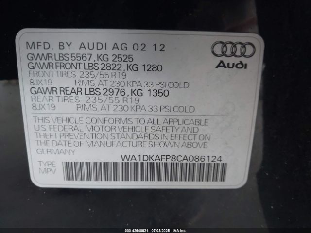 2012 AUDI Q5 WA1DKAFP8CA086124 Photo 8