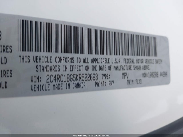 Aukcja sprzedaży 2019 Chrysler Pacifica Touring L, vin: 2C4RC1BG5KR522663, numer aukcji: 42648632