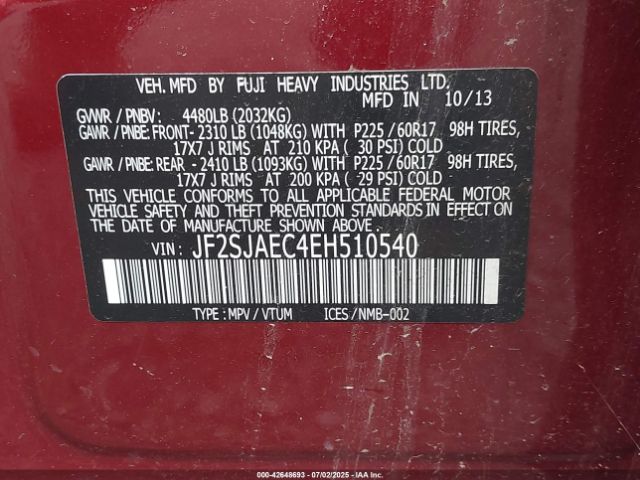 2014 SUBARU FORESTER JF2SJAEC4EH510540 Photo 8