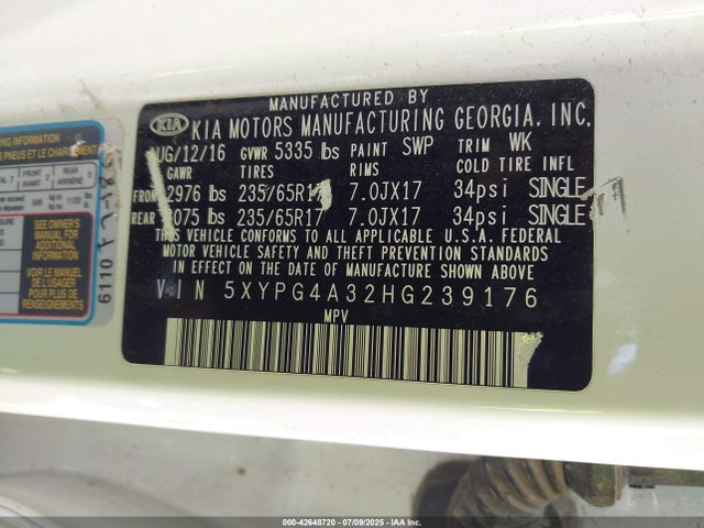 KIA 2017 2017 5XYPG4A32HG239176 Image 9
