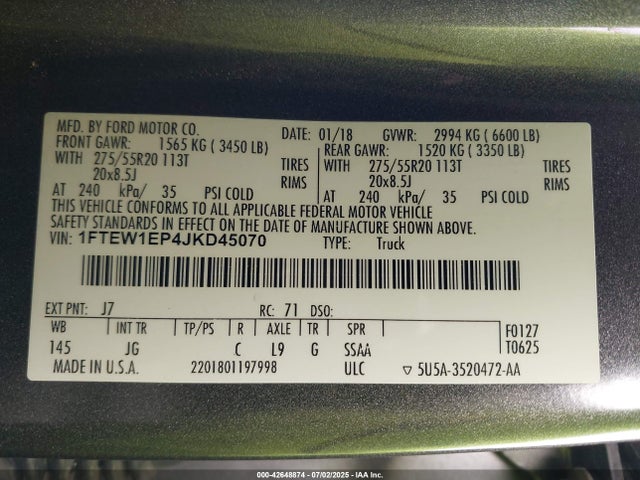 Ford 2.7l-4v 2018 1FTEW1EP4JKD45070 Image 9