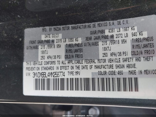 Mazda py 2021 3MVDMBBL4MM258774 Image 9