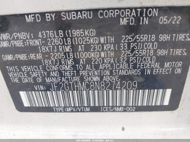 JF2GTHMC8N8274209 Subaru na