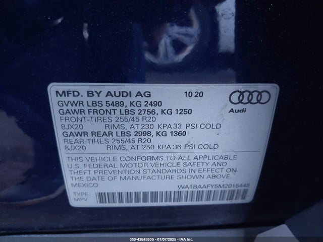 Audi 2021 2021 WA1BAAFY5M2015445 Image 9
