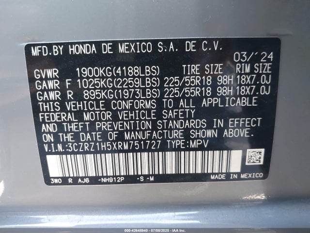 3CZRZ1H5XRM751727 Honda k20z5