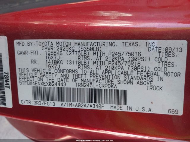 2014 TOYOTA TACOMA 5TFUX4ENXEX024443 Photo 8