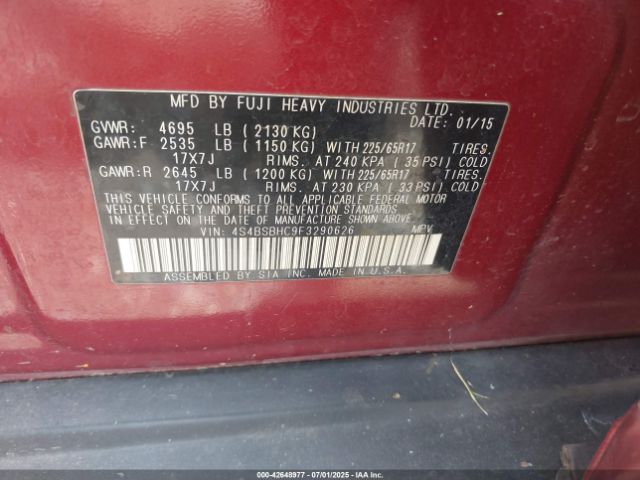 2015 SUBARU OUTBACK 4S4BSBHC9F3290626 Photo 8