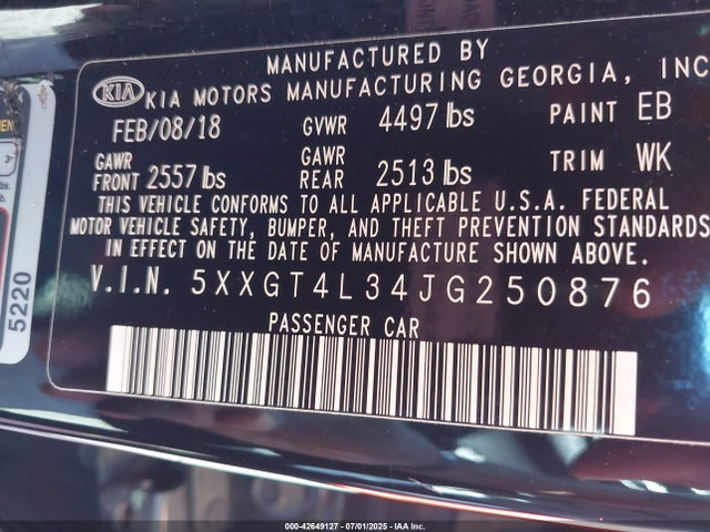 5XXGT4L34JG250876 KIA gdi