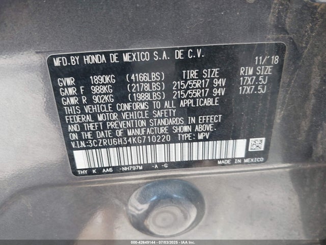 3CZRU6H34KG710220 Honda r18z9