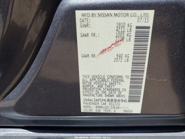 Nissan Altima 2015 1N4AL3AP1FN889496 Image 9