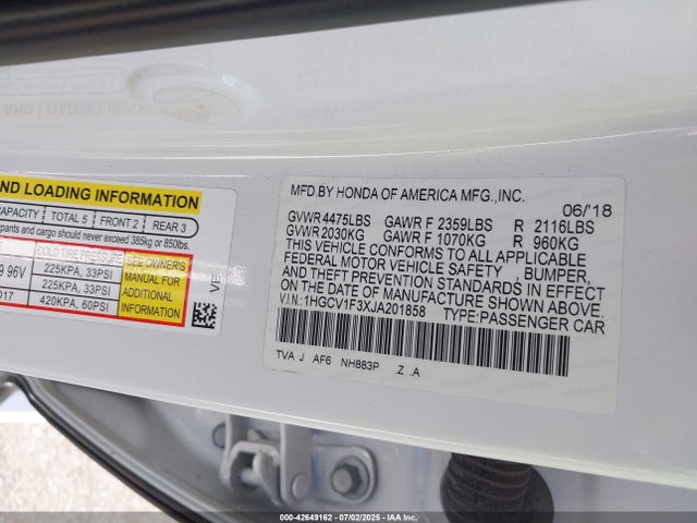 1HGCV1F3XJA201858 Honda l15be
