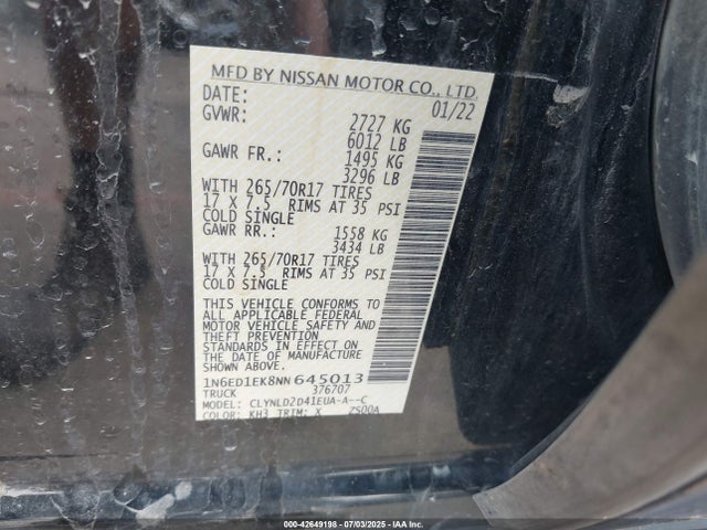 Nissan Frontier 2022 1N6ED1EK8NN645013 Image 9