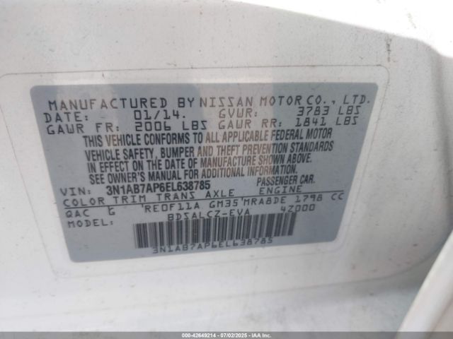 3N1AB7AP6EL638785 Nissan 2014