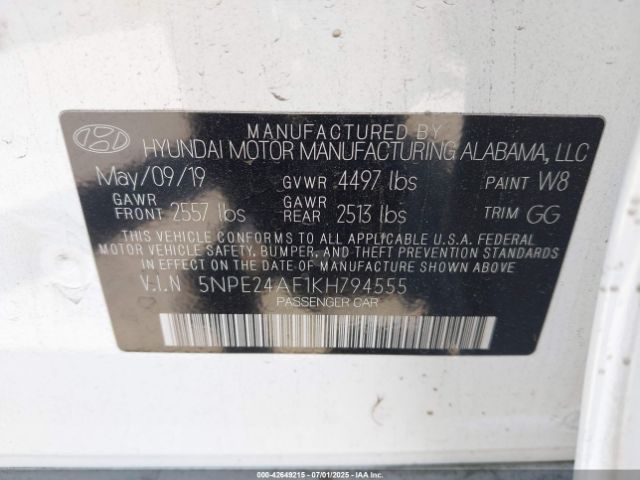 5NPE24AF1KH794555 Hyundai gdi theta-ii