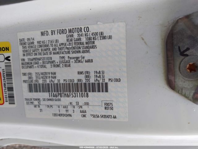 2015 FORD MUSTANG 1FA6P8TH6F5311018 Photo 8