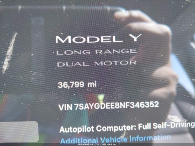 2022 TESLA MODEL Y 7SAYGDEE8NF346352 Photo 6