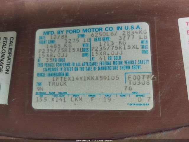 1989 FORD F 1FTEX14Y1KKA59105 Photo 8