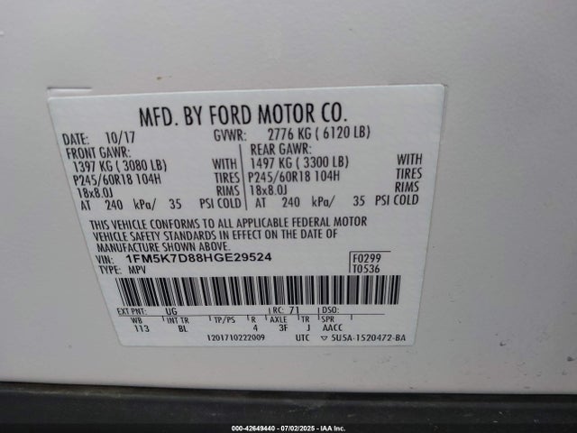 1FM5K7D88HGE29524 Ford 3.5l ti-vct