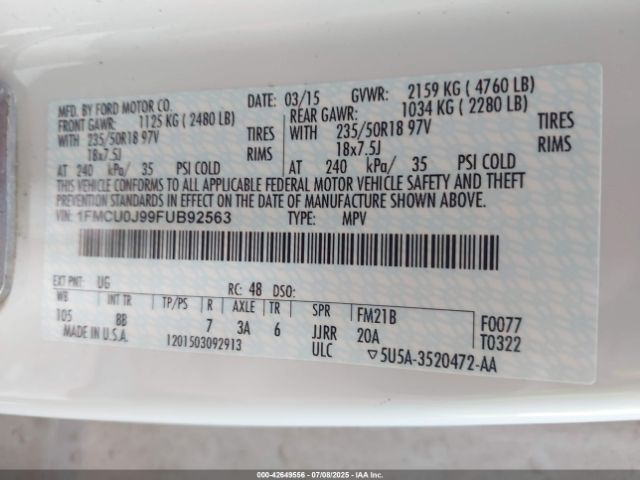 2015 FORD ESCAPE 1FMCU0J99FUB92563 Photo 8