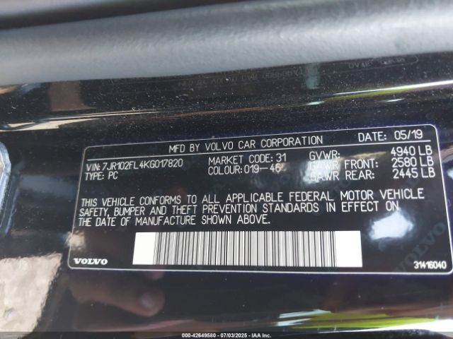 2019 VOLVO S60 7JR102FL4KG017820 Photo 8