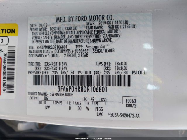 2013 FORD FUSION 3FA6P0HR8DR106801 Photo 8