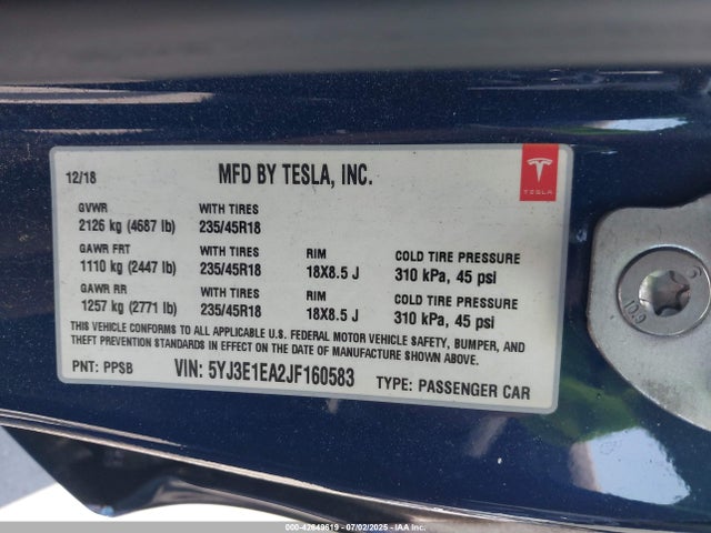 2018 TESLA MODEL 3 5YJ3E1EA2JF160583 Photo 8