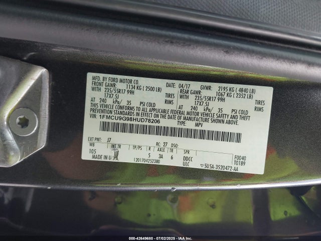 1FMCU9G98HUD78206 Ford 2017