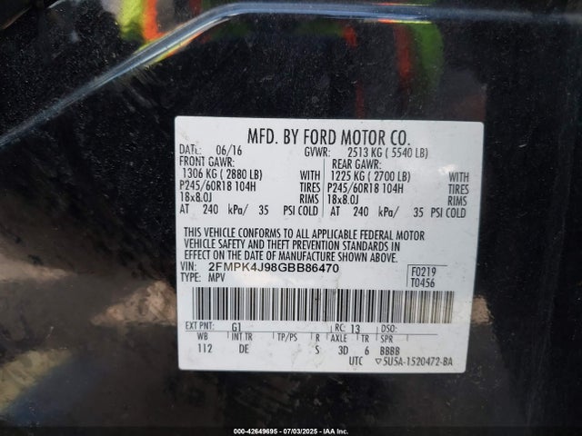 Ford 2016 2016 2FMPK4J98GBB86470 Image 9