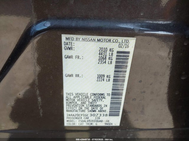 1N4AZ0CP1GC307338 Nissan 2016