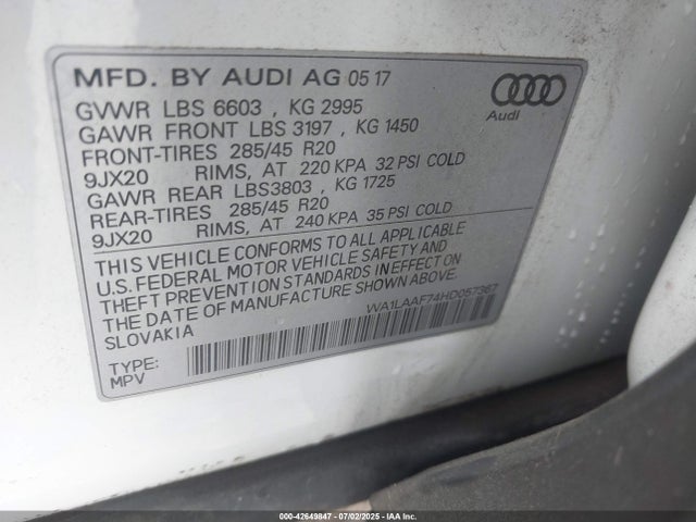 WA1LAAF74HD057367 Audi 2017