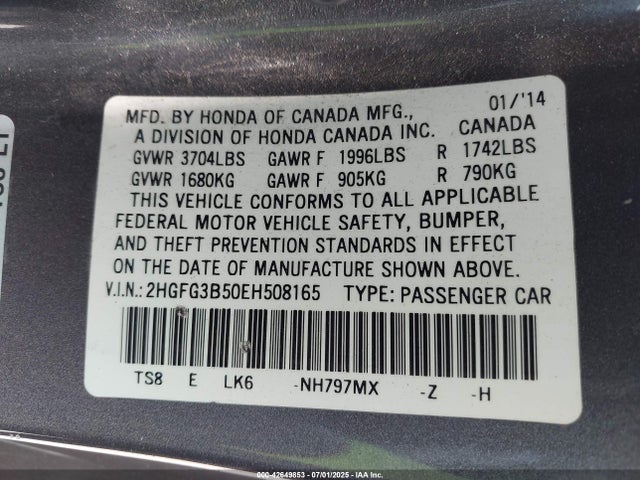 2HGFG3B50EH508165 Honda r18z1