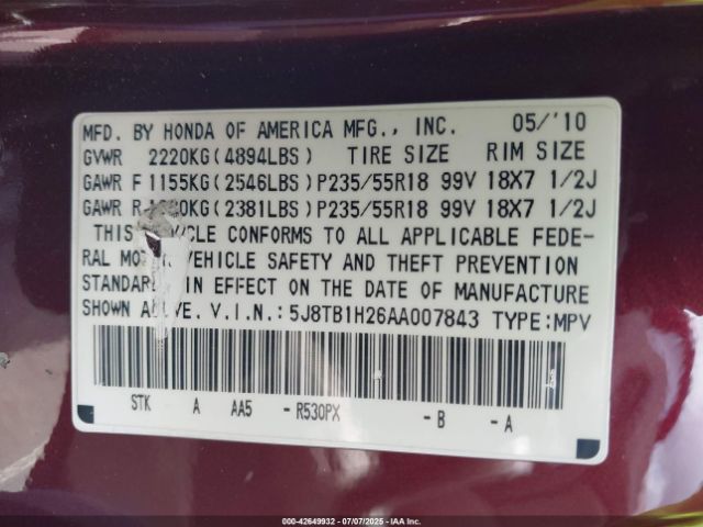 2010 ACURA RDX 5J8TB1H26AA007843 Photo 8