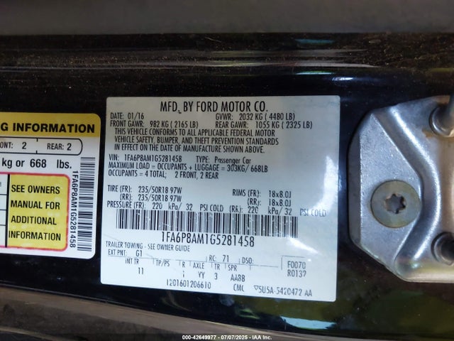 Ford 2016 2016 1FA6P8AM1G5281458 Image 9