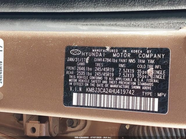 2017 HYUNDAI TUCSON KM8J3CA24HU419742 Photo 8