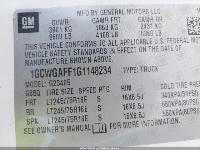 1GCWGAFF1G1148234 Chevrolet l20 - flexible fuel (gas/ethanol), sfi iron