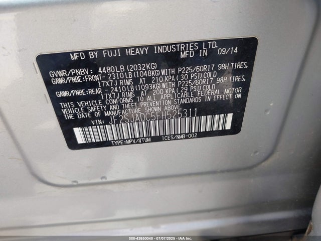 Subaru 2.5na u5 2015 JF2SJADC5FH525311 Image 9