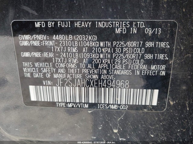JF2SJAHCXEH494968 Subaru 2.5na u5