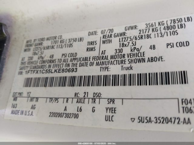 2020 FORD F-150 1FTFX1C55LKE80693 Photo 8