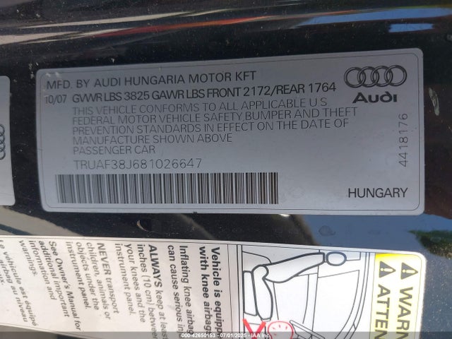 2008 AUDI TT TRUAF38J681026647 Photo 8