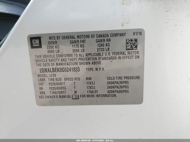 2GNALBEK8G6241833 Chevrolet lea - e85 max, aluminum