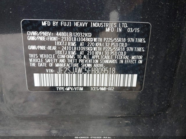 JF2SJAWC5FH809518 Subaru 2.5na u5