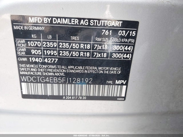 WDCTG4EB5FJ128192 Mercedes-Benz 2015