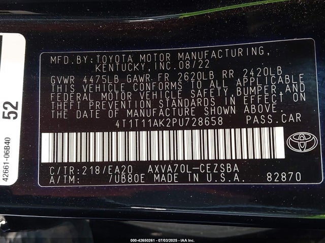 4T1T11AK2PU728658 Toyota a25a-fks