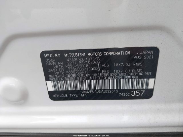 2021 MITSUBISHI OUTLANDER SPORT JA4APUAU3MU032040 Photo 8