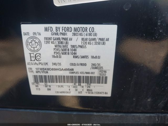 2017 FORD EXPLORER 1FM5K8D89HGA49548 Photo 8