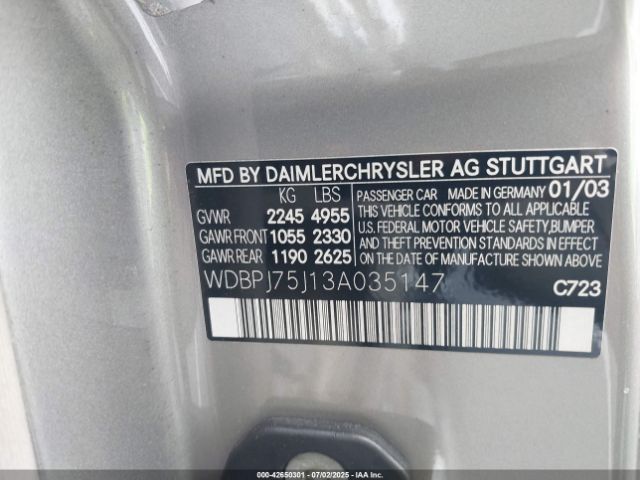 2003 MERCEDES-BENZ CL 500 WDBPJ75J13A035147 Photo 8
