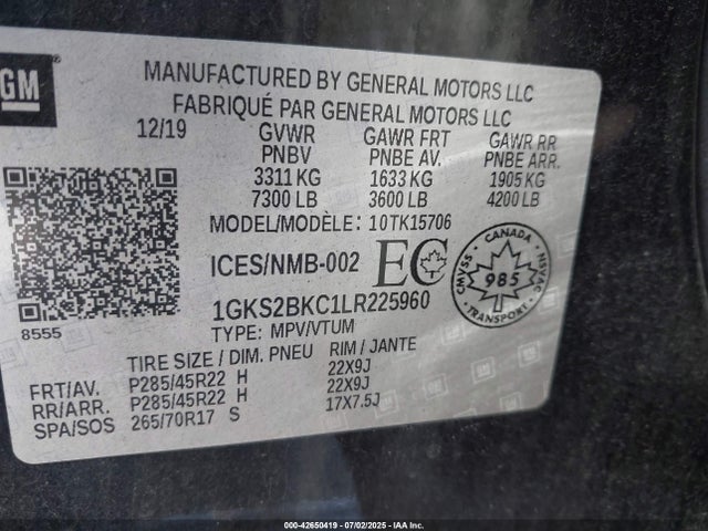 1GKS2BKC1LR225960 GMC l83 - spark ignited direct injection, variable valve timing, afm, e85 max, alum