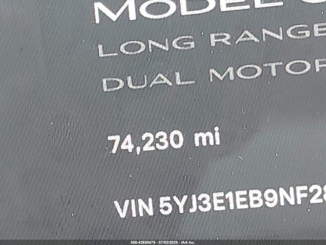 5YJ3E1EB9NF287751 Tesla MODEL 3